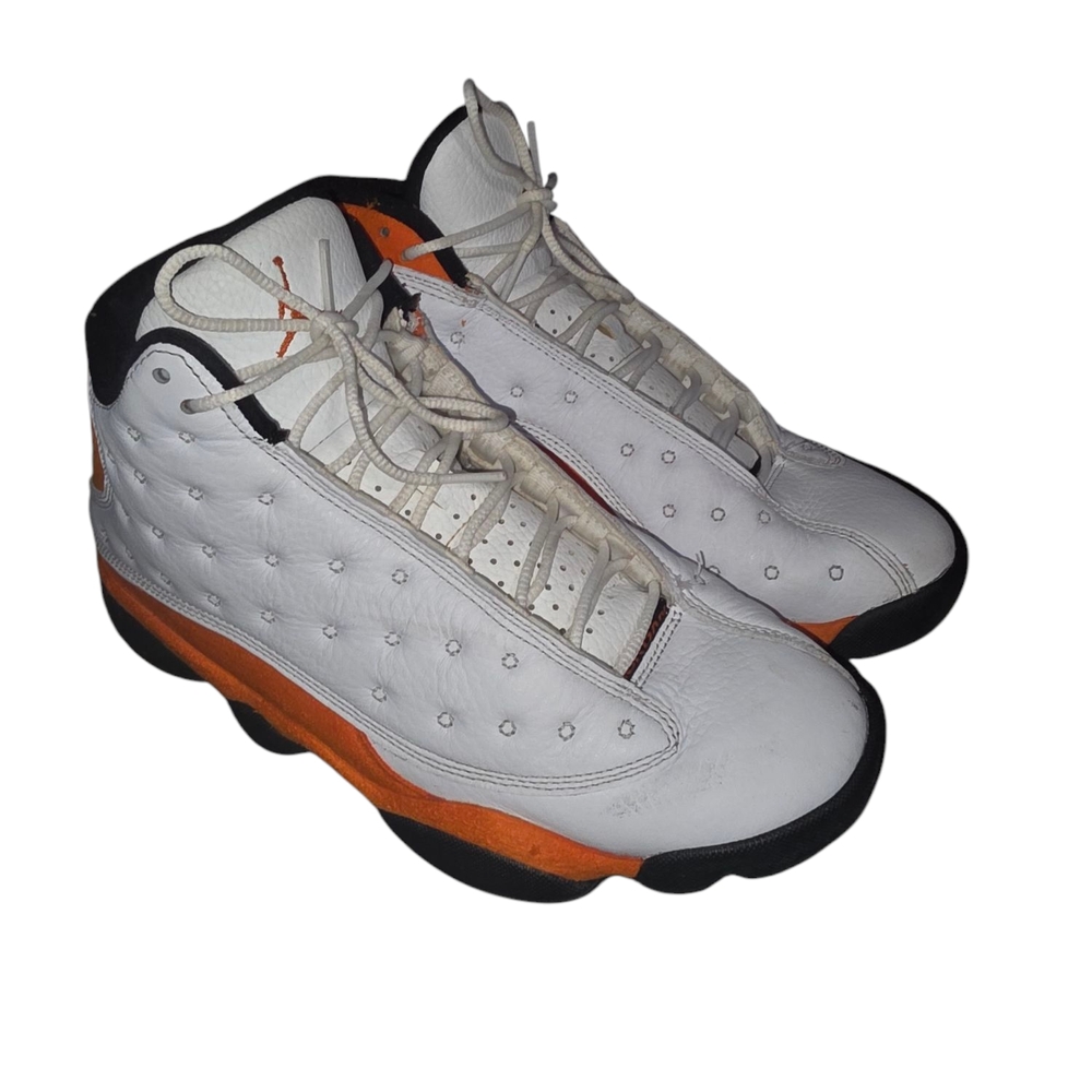 Jordan White and Orange High-Top Sneakers with Quilted Design